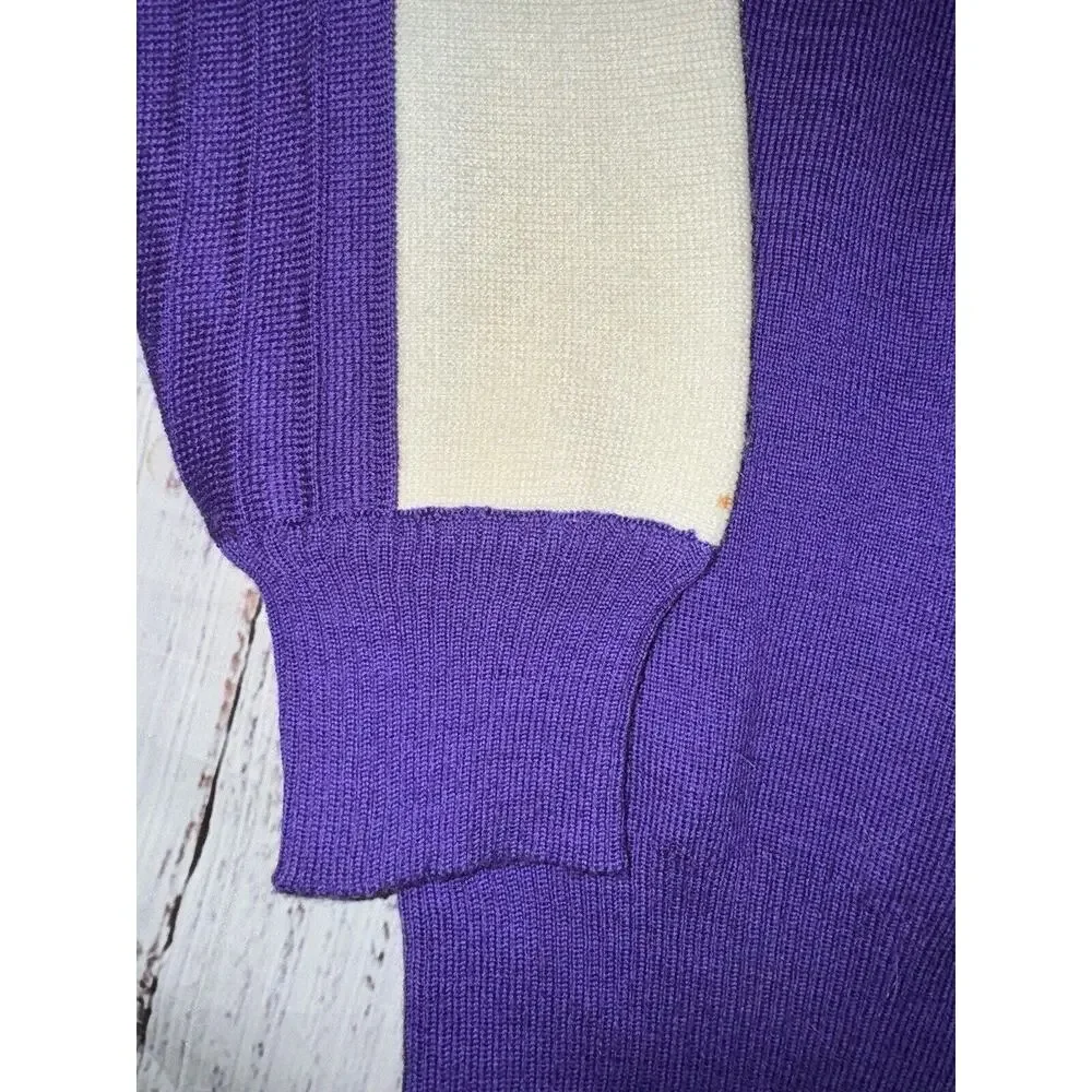 VTG Herman’s Ladies Small Ski Sweater Bold Colorful Purple Blue Multi Wool Blend